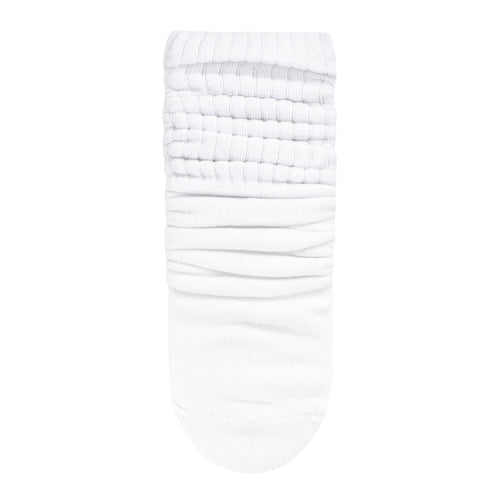 Medium scrunch sock in white, textured gathered cuff and stretchy knit