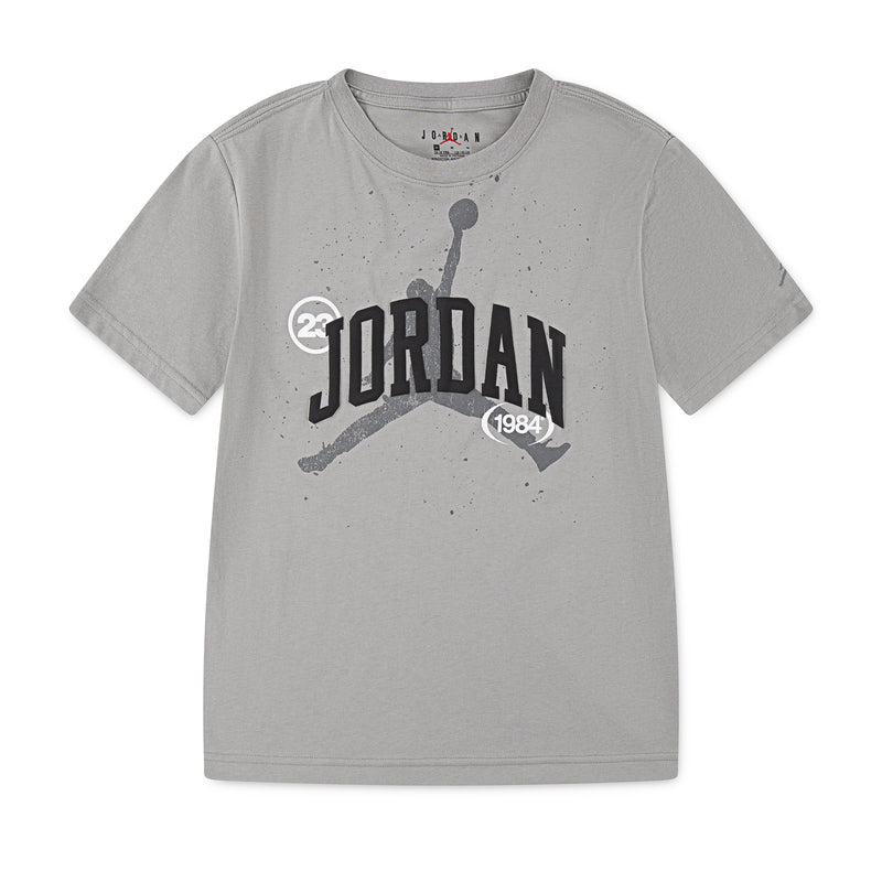 Medium grey youth Jordan graphic T-shirt with crew neck and short sleeves