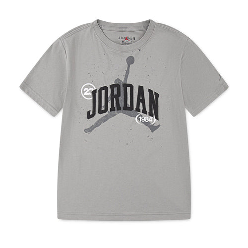 Medium grey youth Jordan graphic T-shirt with crew neck and short sleeves