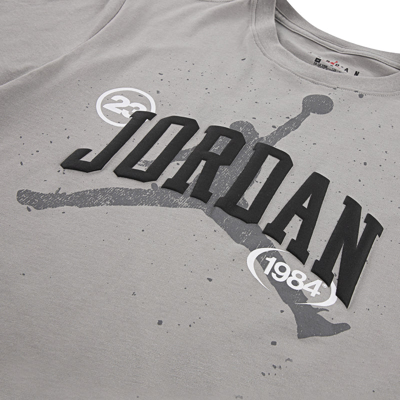 Medium grey youth T-shirt with large Jordan logo and 1984 graphic print