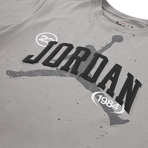 Medium grey youth T-shirt with large Jordan logo and 1984 graphic print