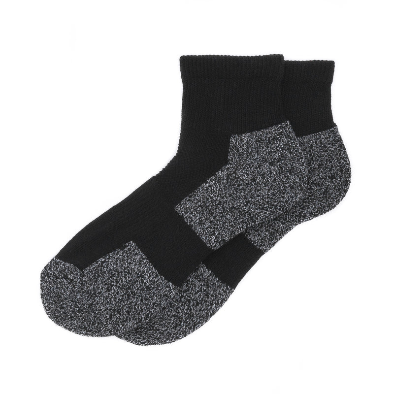 2-pack compression ankle socks with ribbed cuffs, black and heather-gray speckle toes