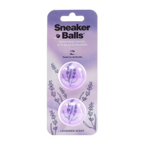 Lavender-scented purple sneaker balls, 2-pack for shoes and lockers.