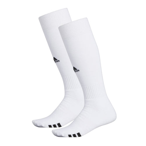 2-pack over-the-calf white socks with black logo and toe stripes