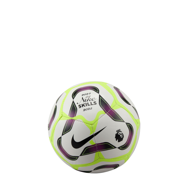 Mini soccer ball in neon yellow, white, and purple with Nike and Premier League logos