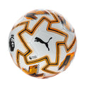 White soccer ball with orange graphics, Puma logo, Premier League emblem