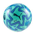 Teal and blue Premier League match ball with geometric panels and Puma logo.