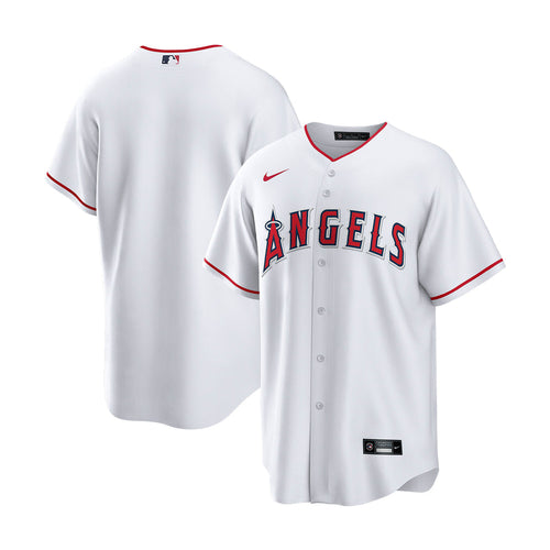 Men's Los Angeles Angels white home replica baseball jersey, front with stitched logo