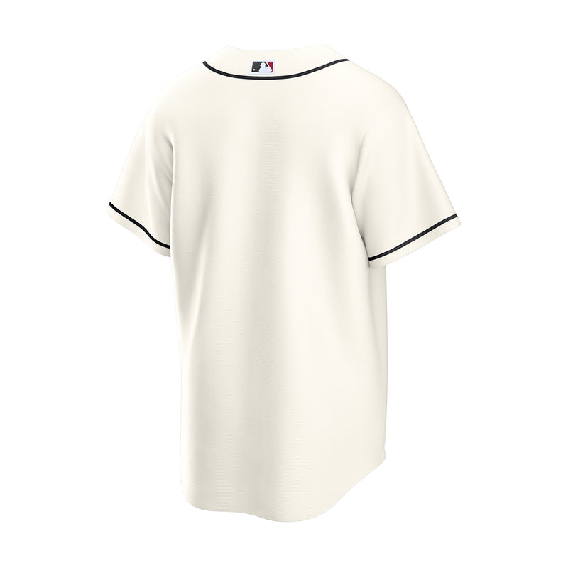 Men's light sail replica home baseball jersey, crew collar with dark trim, short sleeves.