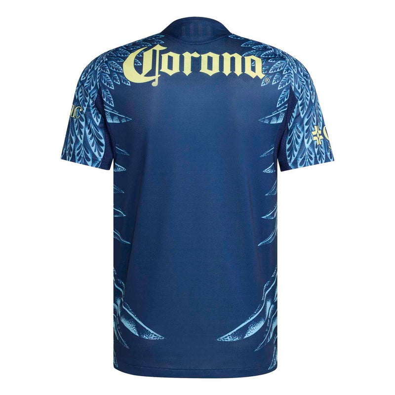 Club America away jersey back view, navy with Corona logo and patterned accents.