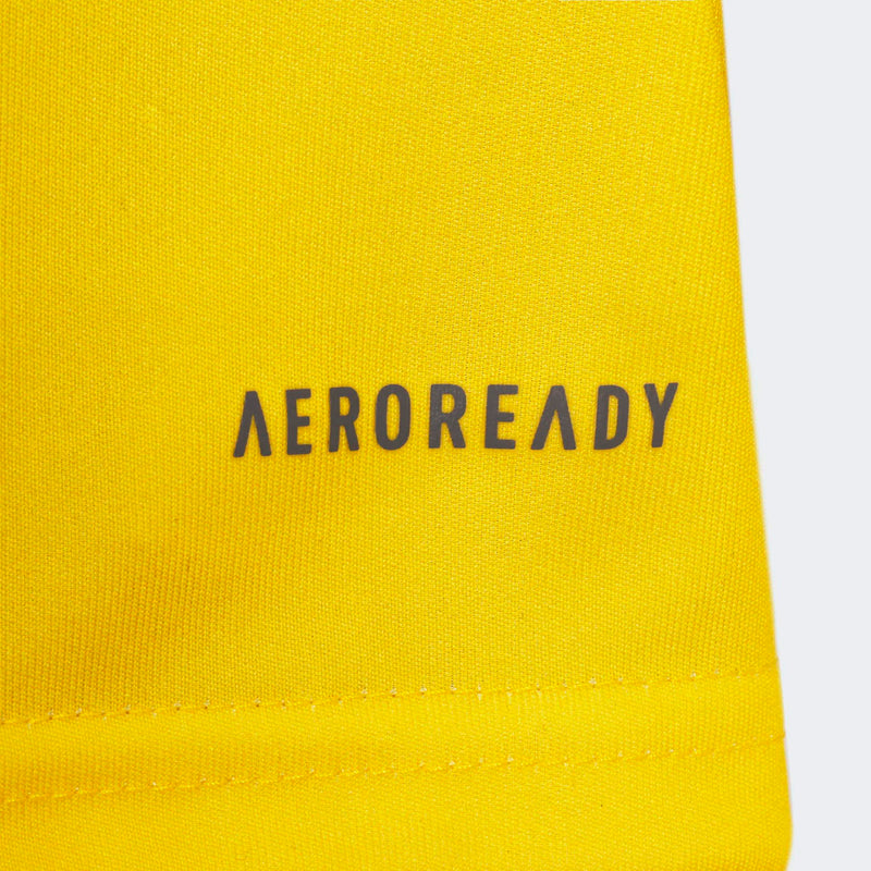 Yellow jersey cuff with AEROREADY text