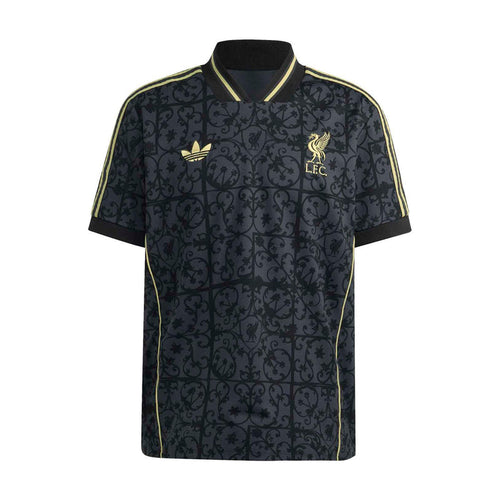 Men's navy Liverpool lifestyle jersey with gold trim and crest on the chest.
