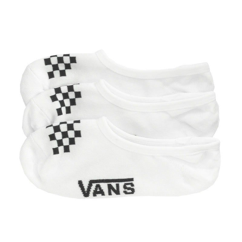 3-pack white ankle socks with black checker logo and Vans lettering
