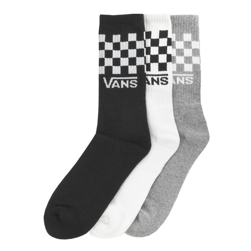 3-pack crew socks with Vans checkerboard bands in black, white, and gray