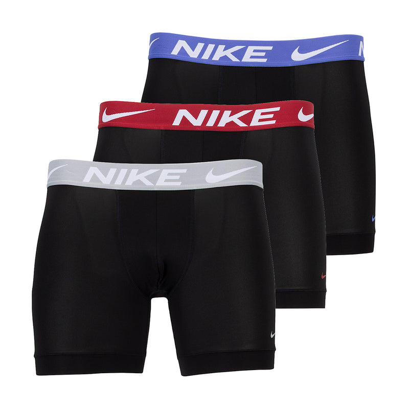 3-pack dri-FIT micro boxer briefs, black with purple, red, and gray Nike waistbands