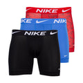 3-pack men's Dri-FIT micro boxer briefs with Nike swoosh in red, blue, and black