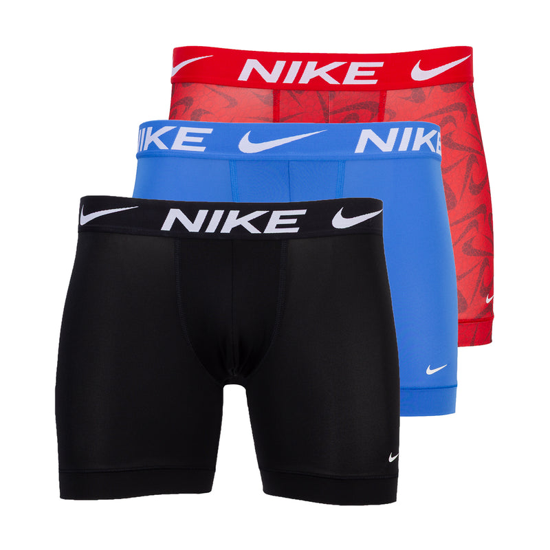 3-pack men's Dri-FIT micro boxer briefs with Nike swoosh in red, blue, and black