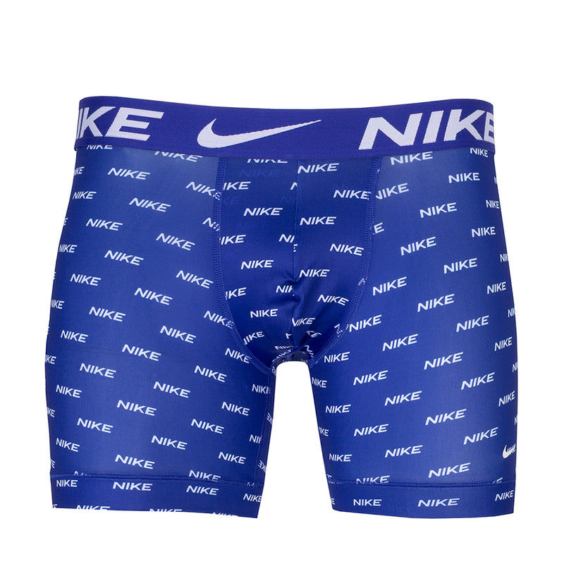 Blue Dri-FIT micro boxer briefs with allover NIKE pattern and waistband