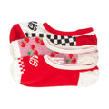 3-pack Fuego Canoodle no-show socks, red white pink with cherries and checkered stripes