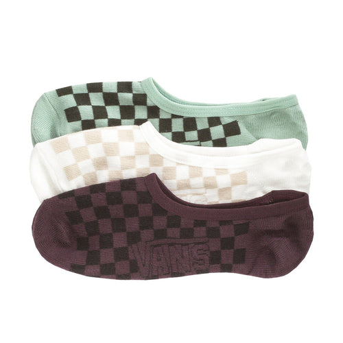 3-pack checkered low-cut socks: mint, cream, and dark plum