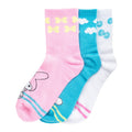 3-pack adult Hello Kitty ribbed half-crew socks, pink teal and white with cat faces