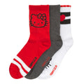 3-pack adult ribbed mid crew socks in red, gray, and white with Hello Kitty designs