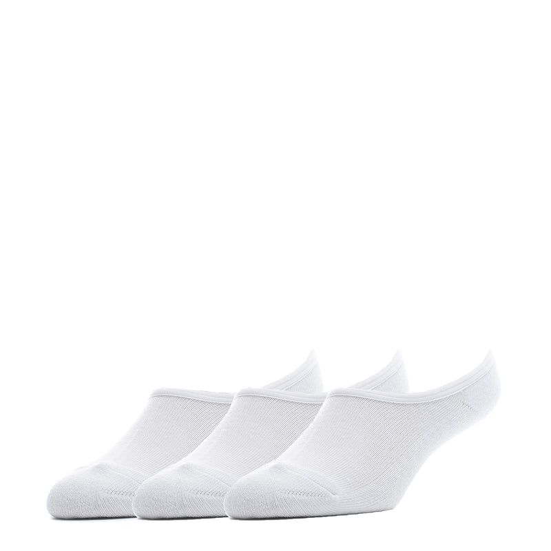 Three-pack white no-show hidden cushion liner socks, ankle length