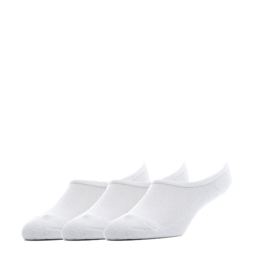 Three-pack white no-show hidden cushion liner socks, ankle length