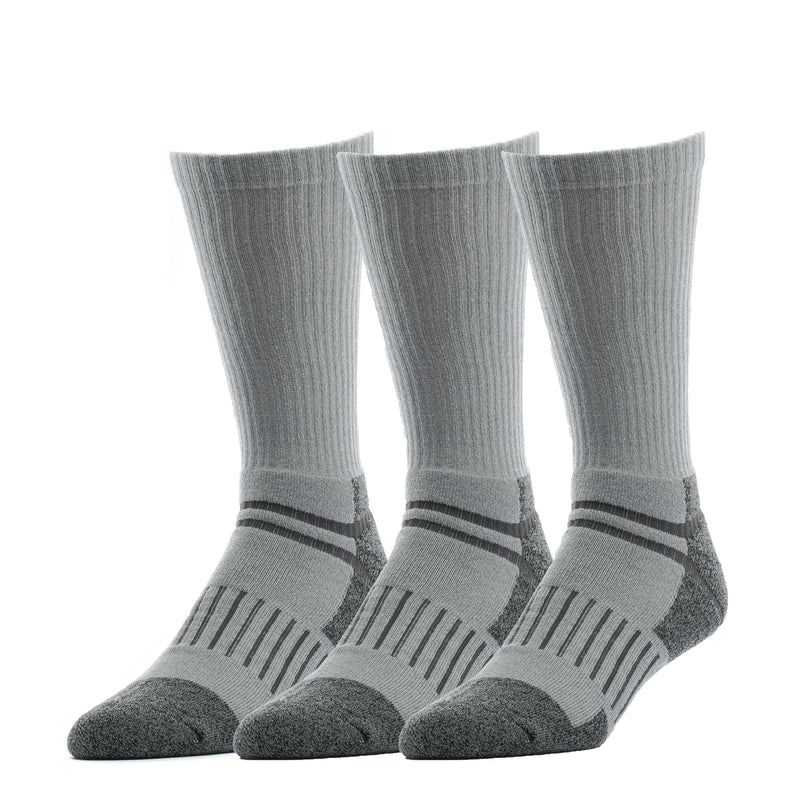 3-pack grey crew work socks with striped cuffs