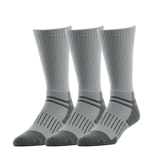 3-pack grey crew work socks with striped cuffs