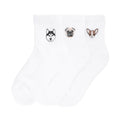 3-pack white half-crew socks with embroidered dog face accents