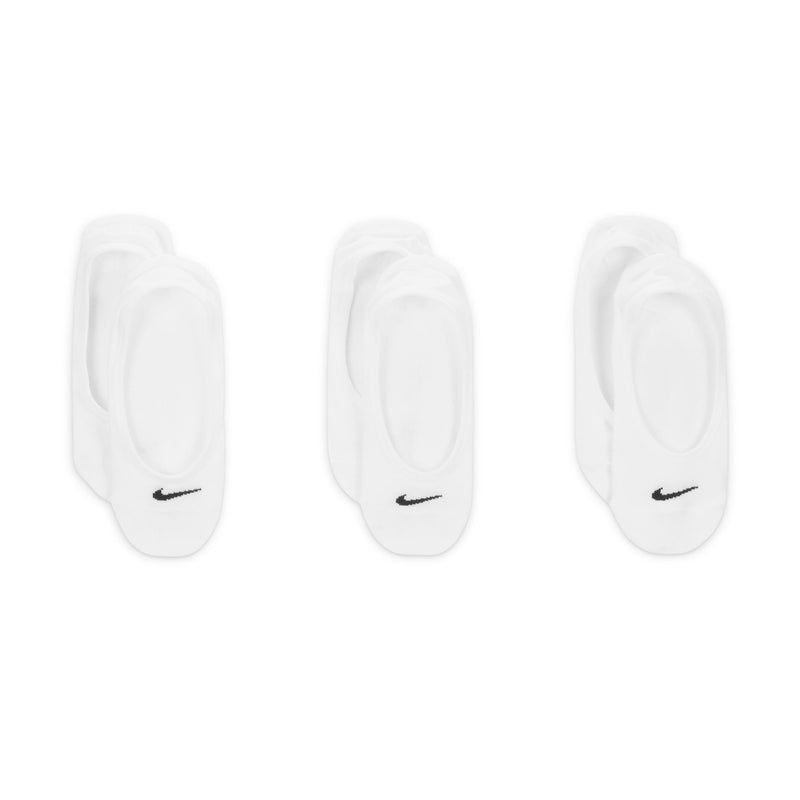 White low-cut footie socks, 3-pack, small black Nike logo on sides
