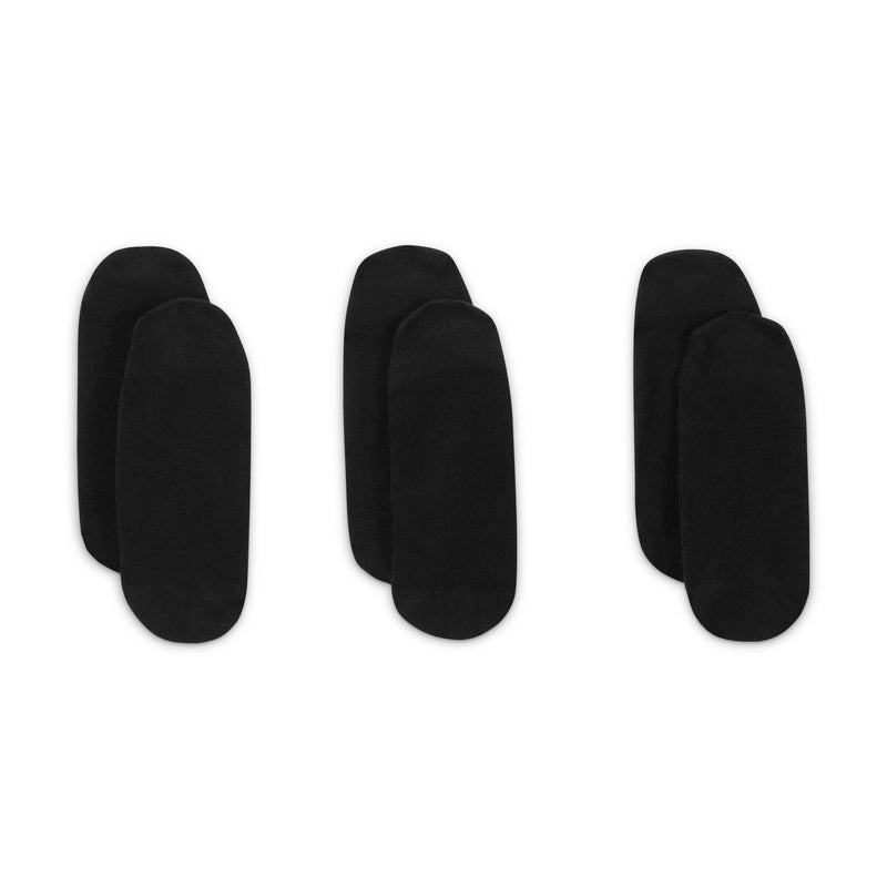 3-pack black lightweight footie socks, front view of three folded pairs