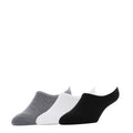 3-pack low-cut hidden cushion liner socks in black, white, and grey