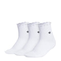 3-pack white quarter socks with ruffled cuffs and black adidas logo