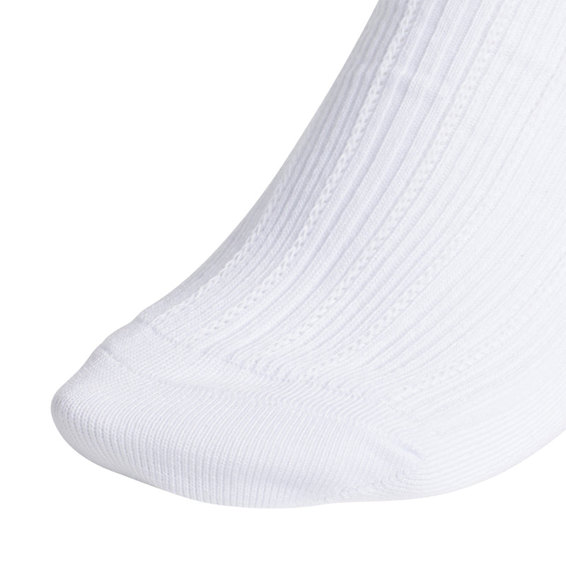 White ribbed quarter sock with ruffled cuff and black adidas trefoil logo