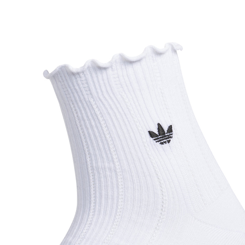 White ruffle-cuff quarter sock with black adidas trefoil logo
