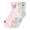 3-pack adult ribbed half-crew socks in pink, beige, and gray with Mickey prints