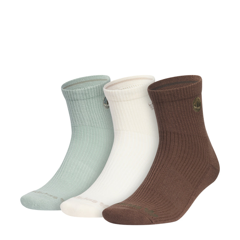 3-pack quarter crew socks in hazy green, wonder white, and preloved brown