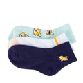3-pack small quarter socks in navy, light blue, and white; corgi embroidery