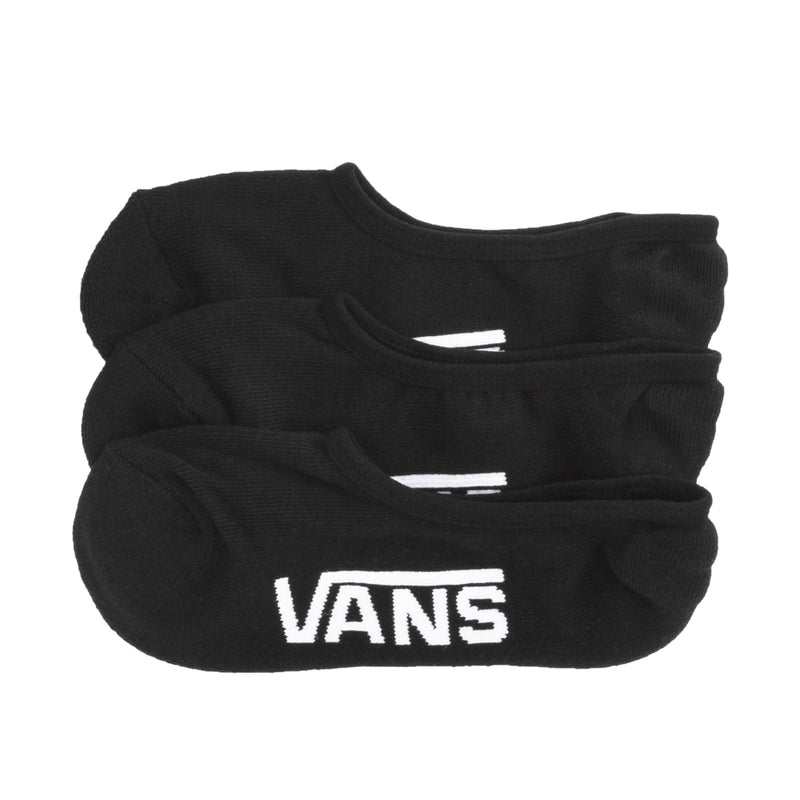 3-pack unisex black no-show socks with Vans logo, low-cut ankle.