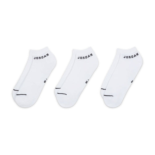 3-pack no-show socks, white with JORDAN branding on cuff and thin black lines