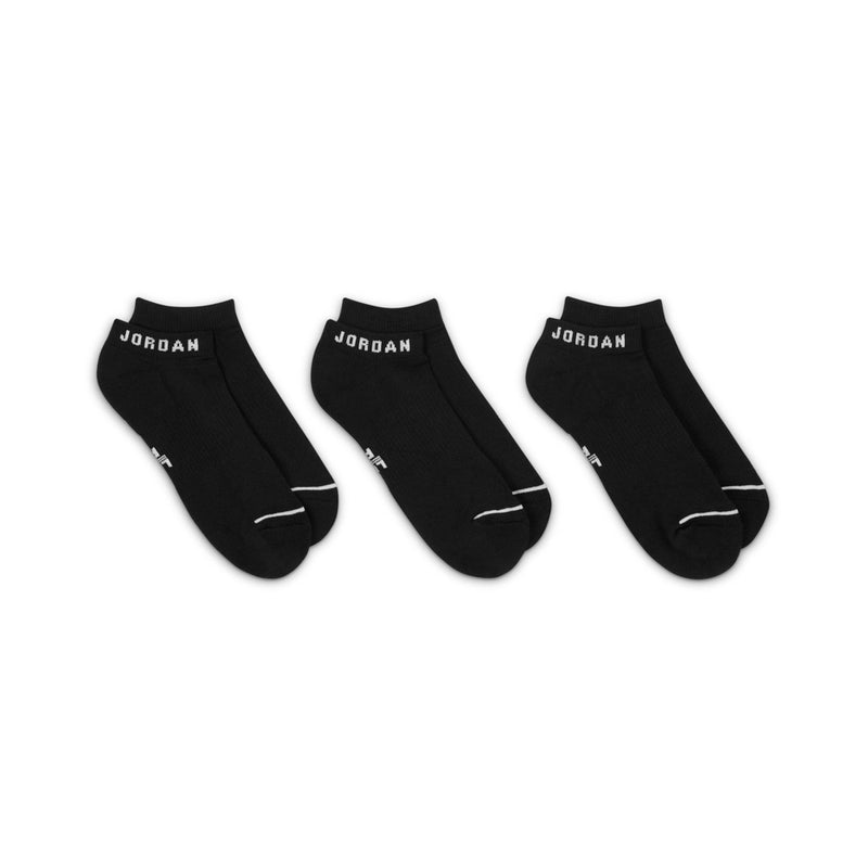 3-pack no-show socks, black with white Jordan logo and heel tab accent