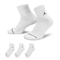 White unisex quarter socks with black Jumpman logo, pair view and 3-pack