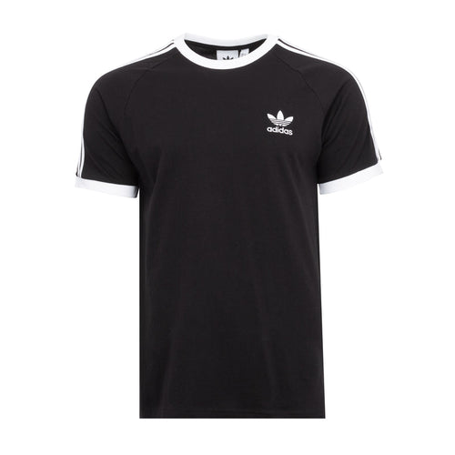 Men's black T-shirt with white raglan sleeves, adidas logo, and 3-stripe detailing