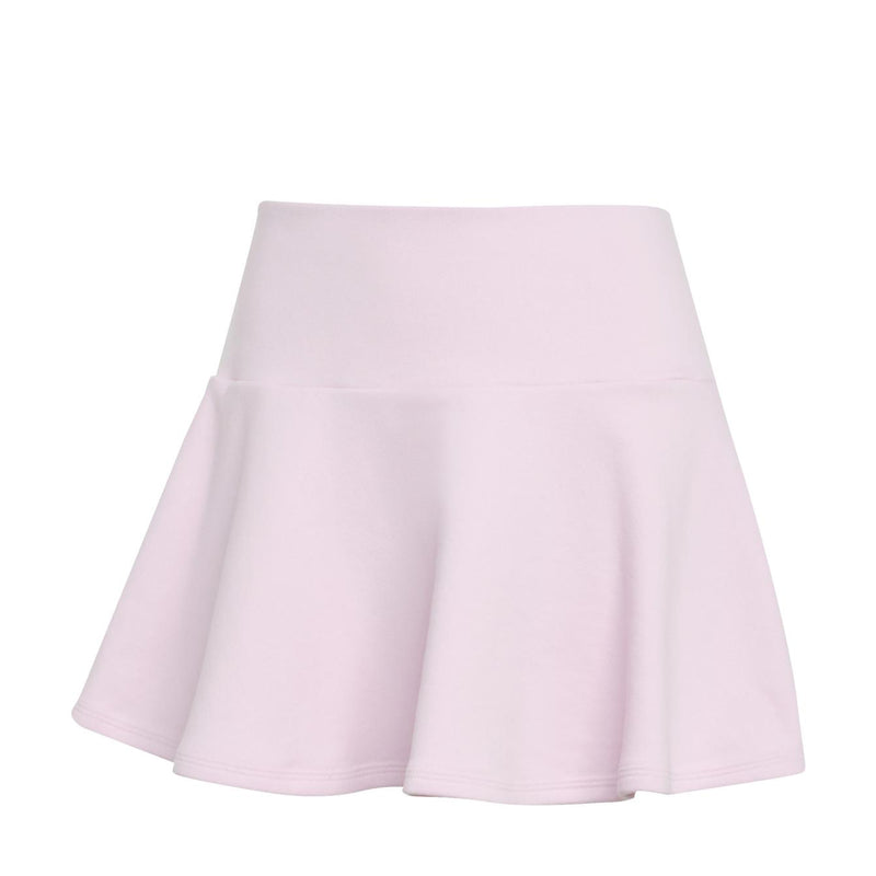 Women’s pink French terry flared mini skirt with wide waistband
