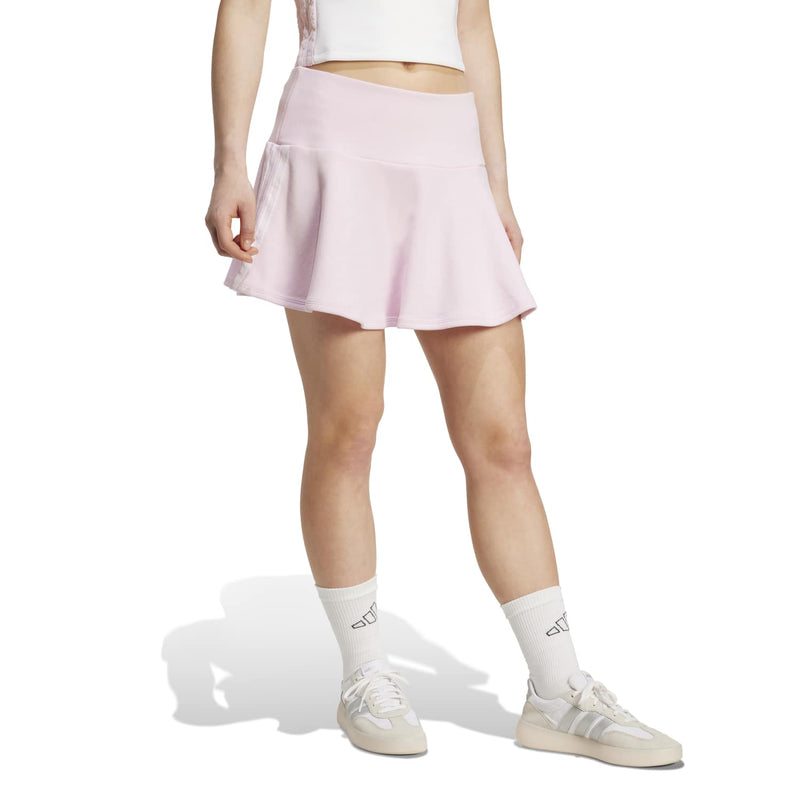 Women’s pink flared mini skirt with smooth waistband and pleated look
