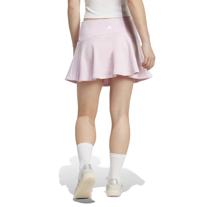 Women’s pink flared mini skirt with relaxed drape and pleated hem