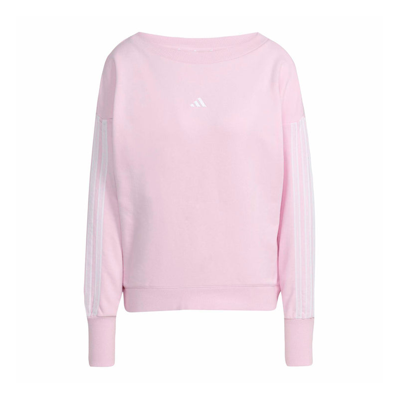 Women's loose crewneck sweatshirt in clear pink, long sleeves, small chest logo