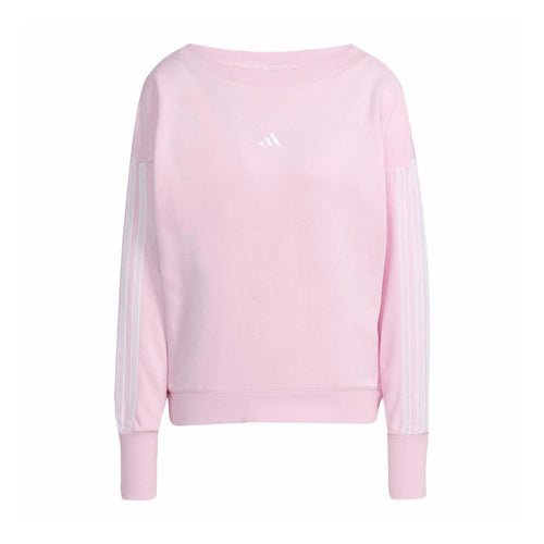 Women's loose crewneck sweatshirt in clear pink, long sleeves, small chest logo